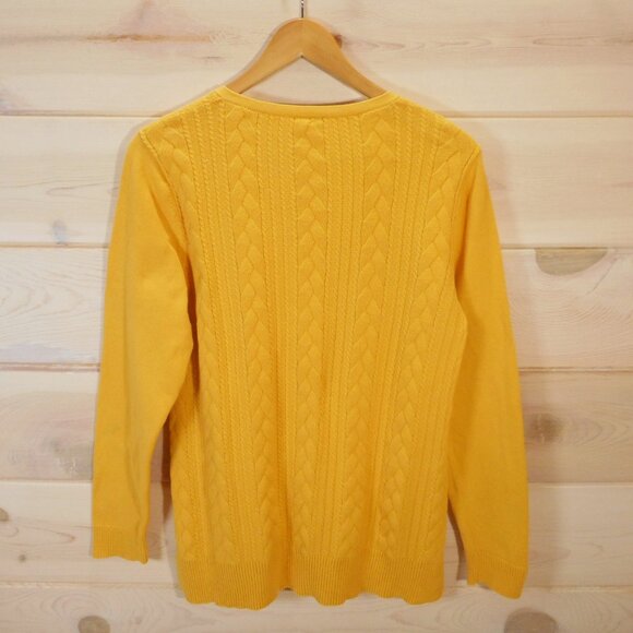 Talbots Women's size M Cotton Sweater Yellow V-Neck Long Sleeve Cable Knit - Picture 3 of 10